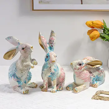 Пасхальные фигурки кроликов Отдельно стоящий кролик из смолы Пасхальные украшения Статуи кролика Кролик Весенний знак Вечеринка Благосклонная ферма