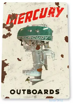 Mercury Подвесной мотор Ретро Лодочный мотор Металлический жестяной знак Классический ретро Декоративная настенная живопись