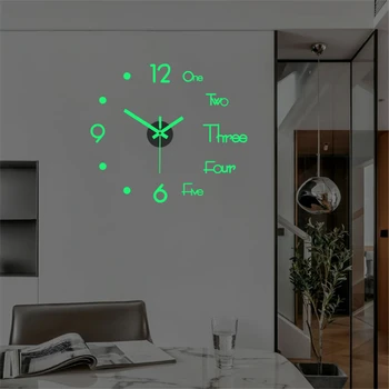 3 размера 3D Большие светящиеся акриловые зеркальные настенные часы Наклейка Мода DIY Кварцевые часы Часы Украшение дома Наклейки для гостиной