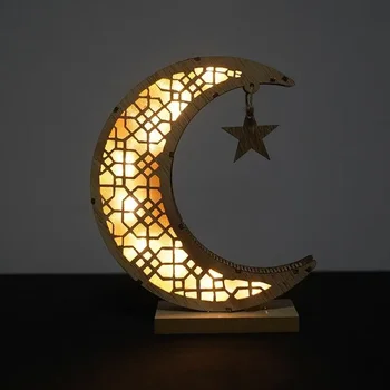 Ид Мубарак Мемориальная доска Лунное украшение Мусульманское ремесло Украшение Рамадан Подарок Светящийся Деревянный Подарок Шаблон Пользовательский Дисплей Ремесла