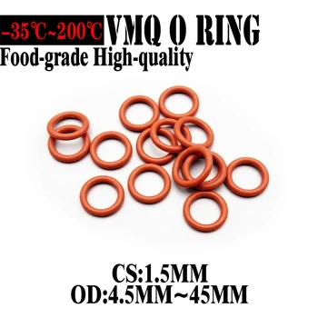 50 шт. Красное силиконовое уплотнительное кольцо VMQ CS 1,5 мм наружный диаметр 4,5 мм ~ 45 мм Водонепроницаемая шайба FoodGrade Резиновая изолированная O-образная уплотнительная прокладка