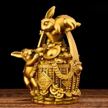 Скульптура кролика из чистой меди для домашнего декора, скульптура маленького кролика, зал Будды, крыльцо для поклонения, ремесла ручной