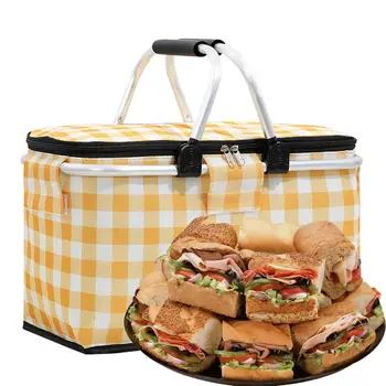 Изолированная сумка для пикника Складная пляжная корзина Сумка для обеда Складные корзины для пикника Герметичный портативный кемпинговый холодильник для дороги