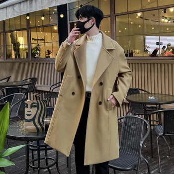 2023 Высокое качество Мужское шерстяное пальто средней длины средней длины Модное утолщенное двубортное шерстяное пальто 3XL-M