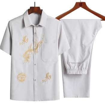Новый осенний костюм с коротким рукавом на пуговицах свободный повседневный рубашка для отдыха кунг-фу традиционная китайская вышивка тан топ новинка 1