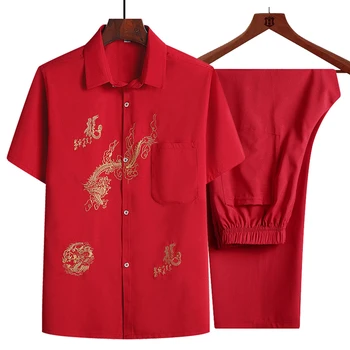 Новый осенний костюм с коротким рукавом на пуговицах свободный повседневный рубашка для отдыха кунг-фу традиционная китайская вышивка тан топ новинка 2