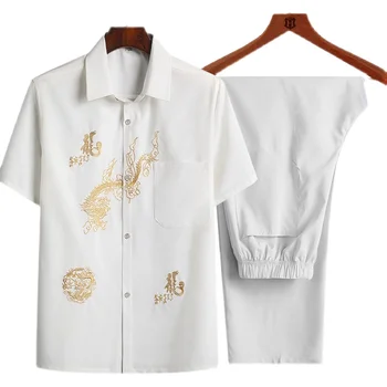 Новый осенний костюм с коротким рукавом на пуговицах свободный повседневный рубашка для отдыха кунг-фу традиционная китайская вышивка тан топ новинка 3