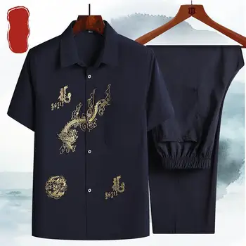 Новый осенний костюм с коротким рукавом на пуговицах свободный повседневный рубашка для отдыха кунг-фу традиционная китайская вышивка тан топ новинка 4
