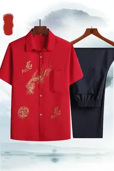 Новый осенний костюм с коротким рукавом на пуговицах свободный повседневный рубашка для отдыха кунг-фу традиционная китайская вышивка тан топ новинка 5