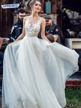 сексуальное свадебное платье без рукавов с v-образным вырезом классическое атласное свадебное платье простое платье до пола Vestidos De Novia