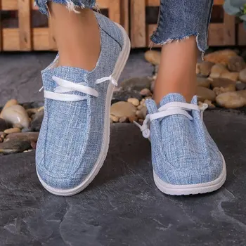 2024 Новые женские туфли на плоской подошве Дышащие лоферы Повседневная удобная нескользящая парусиновая обувь Zapatos Mujer Легкие кроссовки для ходьбы