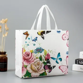  Цветочный принт Продуктовая сумка для покупок Нетканый материал Эко Сумка для путешествий на вынос Сумка для хранения Складные сумки Многоразовая сумка для покупок 1