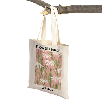 Цветочный рынок Лондон Дейзи Токио Супермаркет Сумка для покупок Мультяшная леди Многоразовые эко женские сумки для покупок Холщовая сумка