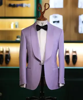  Мужской фиолетовый костюм с острыми козырьками 2 шт. Бойфренд Пиджак Комплекты для свадебного костюма с тем же цветом Формальные брюки Пиковый дизайн