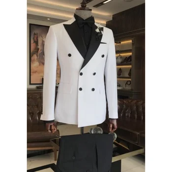белый черный мужской костюм двубортный остроконечный лацкан свадебный жених terno модный блейзер masculino повседневный двухсекционный пиджак брюки