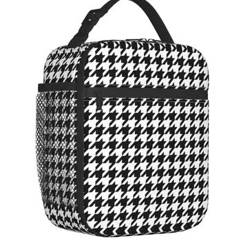 Современные черно-белые изолированные сумки для ланча гусиной лапки для пикника на открытом воздухе геометрические многоразовые термоохладители ланч-бокс для женщин и детей