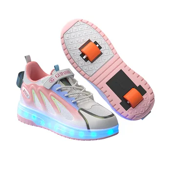 Новая мода Молодежная обувь для ходьбы может ходить и скользить Спортивная обувь с колесами Светящиеся роликовые коньки для мальчиков и девочек