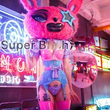 Сексуальный костюм кролика, костюм, мультяшный бар, шлем, шляпа, головной убор, gogo party girl, будущие технологии, крутая сцена, шоу, одежда